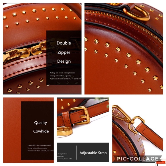 Small Round Luxury Leather Crossbody Bag - Picture 5 of 8